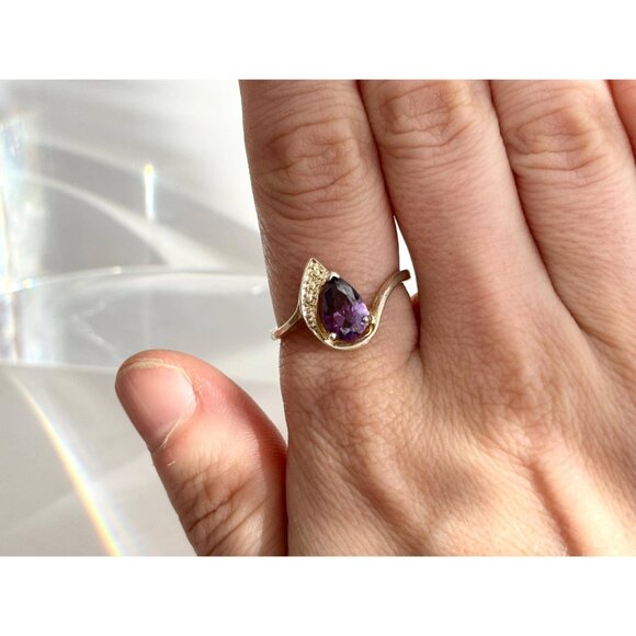 Amethyst Teardrop Vermeil 925 Sterling Silver Vintage Ring - sz 9.25 - Picture 8 of 9